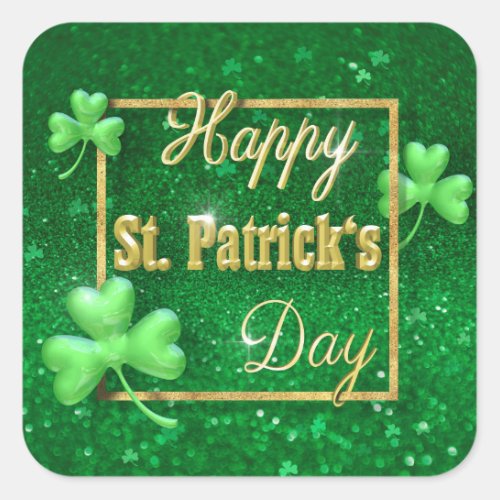 St Patricks Day Gold Shamrock Square Sticker