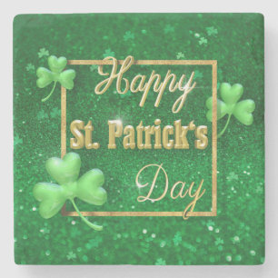 St. Patrick's Day Gold Shamrock Stone Coaster