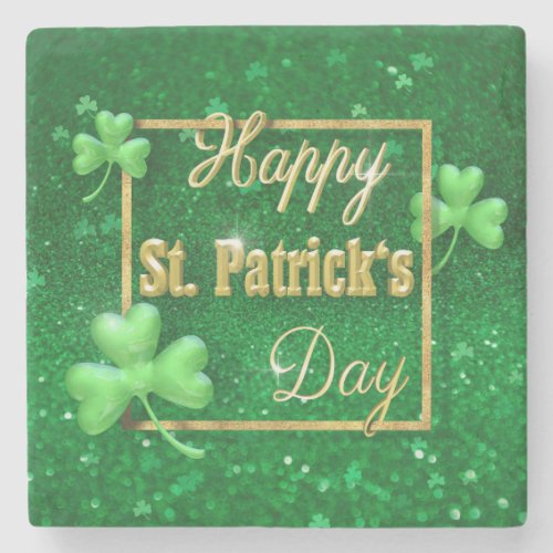 St Patricks Day Gold Shamrock Stone Coaster