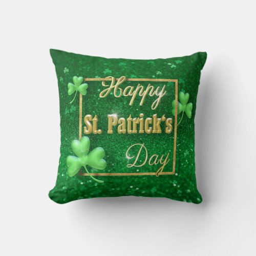 St Patricks Day Gold Shamrock Throw Pillow