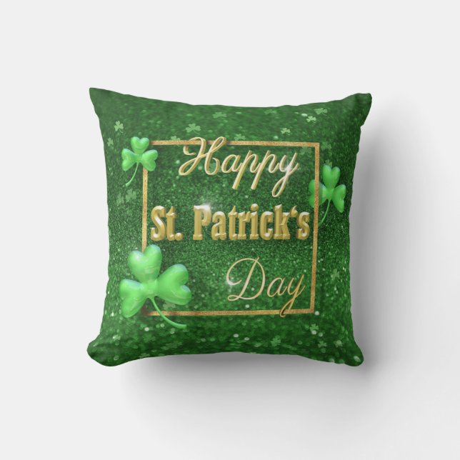 St. Patrick's Day Gold Shamrock Throw Pillow (Front)