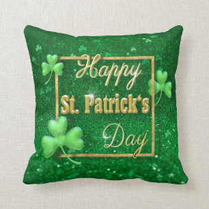 St. Patrick's Day Gold Shamrock Throw Pillow