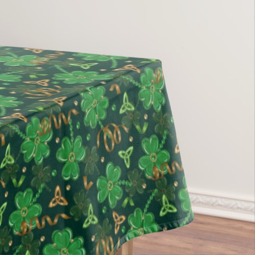 St Patricks day Gold Trefoil Ribbon Lucky Shamrock Tablecloth