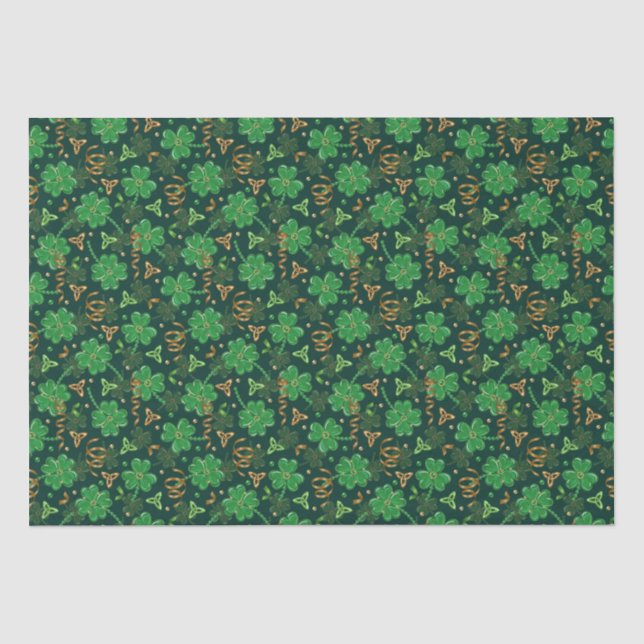 St Patricks day Gold Trefoil Ribbon Lucky Shamrock Tissue Paper (Front)