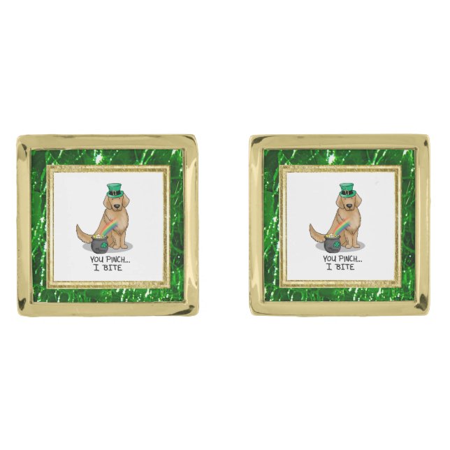 St. Patrick's Day Golden Retriever Dog Cufflinks (Front)