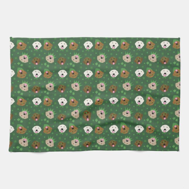 St Patricks Day Golden Retriever Dogs Kitchen Towel (Horizontal)