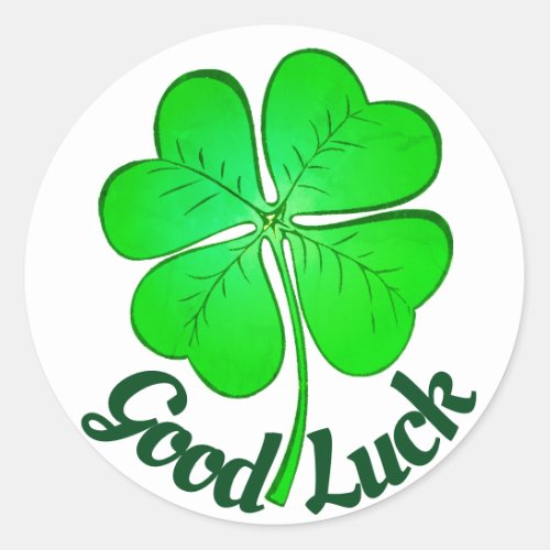 St Patricks Day GOOD LUCK Green ShamrockClover Classic Round Sticker