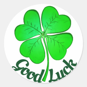 St Patrick's Day GOOD LUCK Green Shamrock/Clover Classic Round Sticker