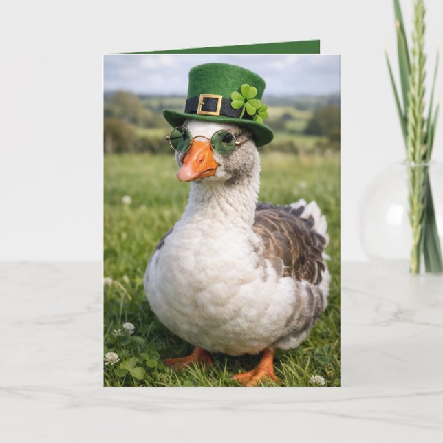 St. Patrick's Day Goose With Glasses Card (Front)