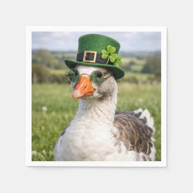 St. Patrick's Day Goose With Glasses Napkins (Front)