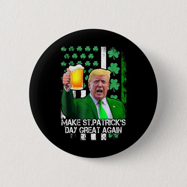 St Patrick's Day Great Again Funny Trump With Usa  Button (Front)