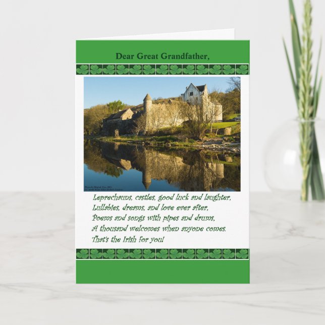 St. Patrick's Day Great Grandfather, Poem, Castle Card (Front)