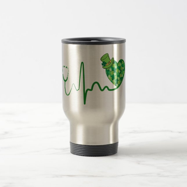 St Patrick's Day Green 15oz Stethoscope Travel Mug (Center)