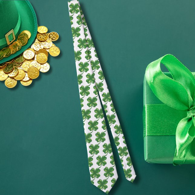 St. Patrick's Day Green 4 leaf Clover Shamrock, Neck Tie (Creator Uploaded)