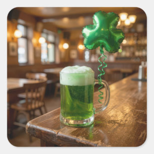 St. Patrick's Day Green Beer and Balloon Square Sticker