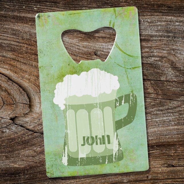 St Patricks Day Green Beer Grunge•Custom Credit Card Bottle Opener (Creator Uploaded)