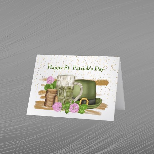 St Patricks Day Green Beer Hat Coins Clover Holiday Card