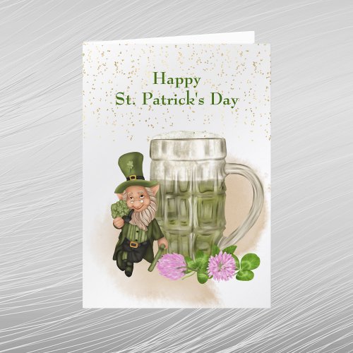 St Patricks Day Green Beer Leprechaun Clover Holiday Card