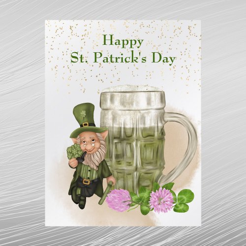 St Patricks Day Green Beer Leprechaun Clover Holiday Postcard