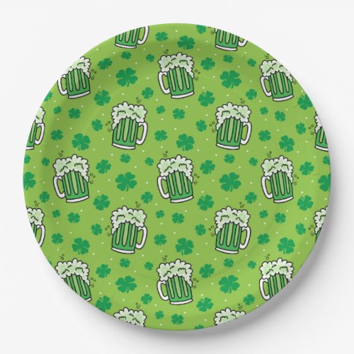 St Patricks Day Green Beer Pattern Paper Plates
