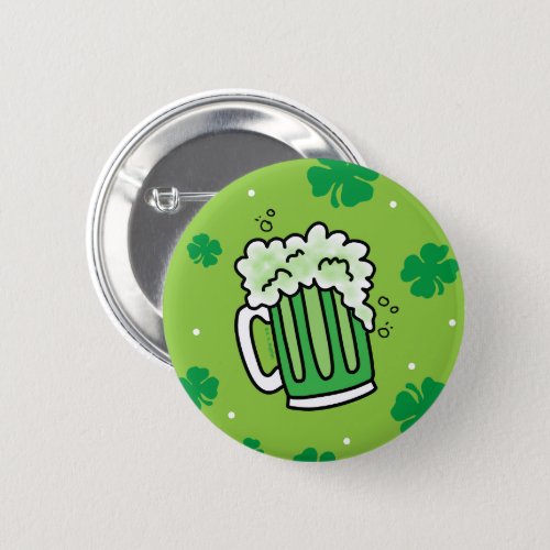 St Patricks Day Green Beer Pattern Pinback Button