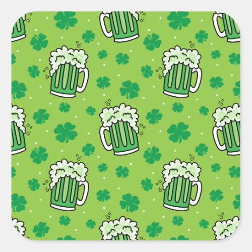 St Patricks Day Green Beer Pattern Square Sticker