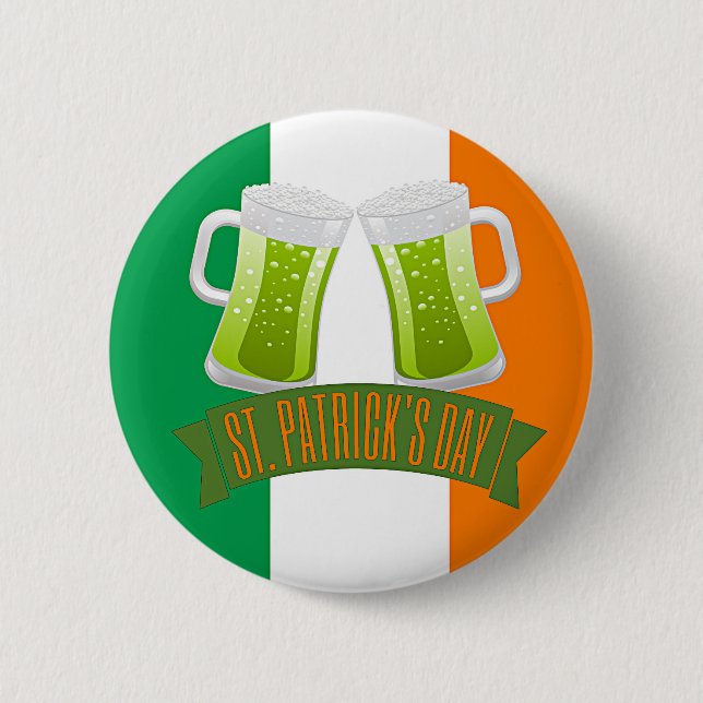 St. Patrick's Day Green Beer Pinback Button (Front)