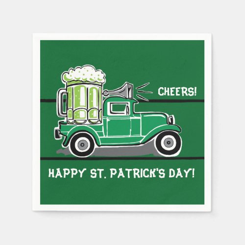 St Patricks Day Green Beer Vintage Truck Paper Napkins