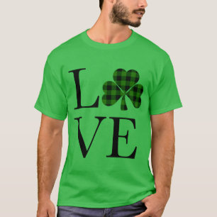 St.Patricks day green black plaid clover love T-Shirt