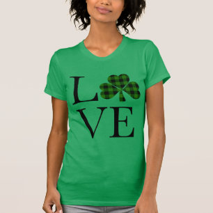 St.Patricks day green black plaid clover love T-Shirt