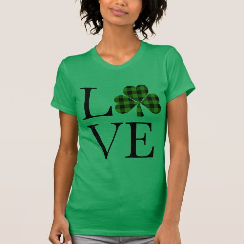 StPatricks day green black plaid clover love T_Shirt