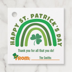 St Patrick's Day - Green Boho Rainbow Clover Favor Tags