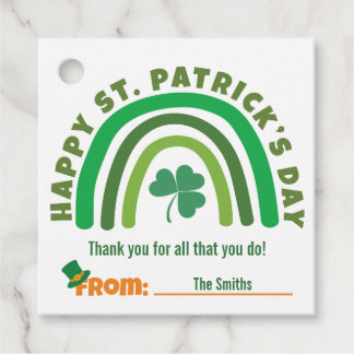 St Patrick's Day - Green Boho Rainbow Clover Favor Tags