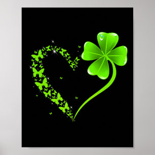 St Patricks Day Green Butterfly Shamrock Heart Wom Poster