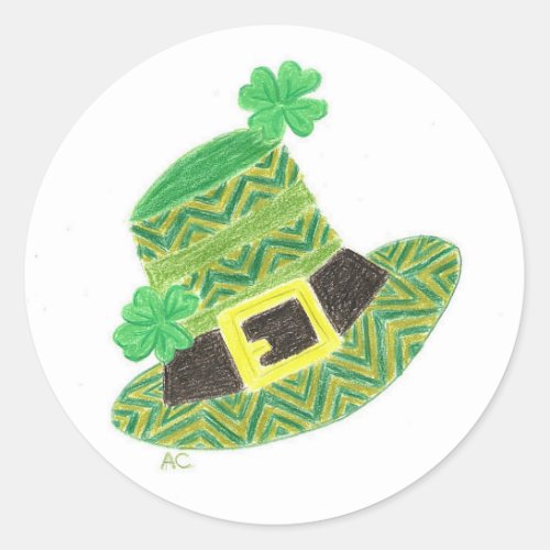 St_Patricks Day green chevron leprechaun hat Classic Round Sticker