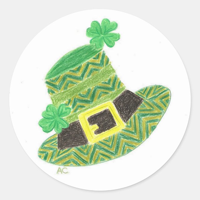 St-Patrick's Day green chevron leprechaun hat Classic Round Sticker (Front)