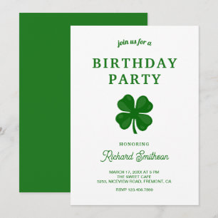 St. Patrick's Day Green Clover Birthday Party Invitation