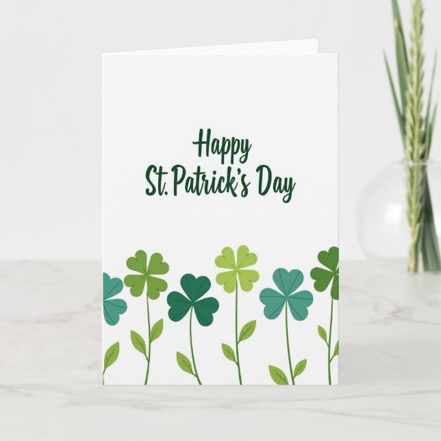 St Patricks Day Green Clover Card (Front)