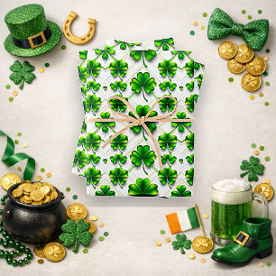 St. Patrick's Day Green Clover Diamond Pattern Wrapping Paper Sheets