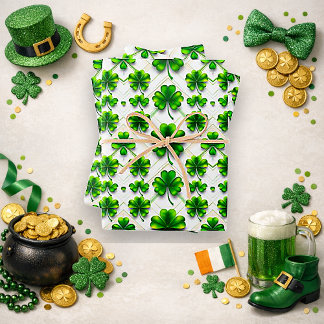 St. Patrick's Day Green Clover Diamond Pattern Wrapping Paper Sheets