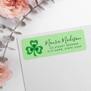 St. Patrick's day green clover leaf return address Label