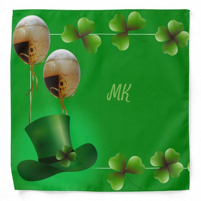 St. Patrick's Day Green Clover & Leprechaun Hat Bandana (Front)