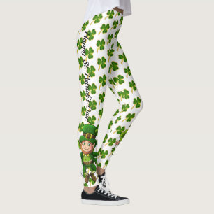 St Patrick's Day Green Clover on Bright White Leggings