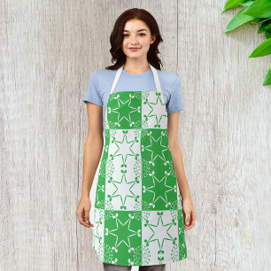 St Patricks Day Green Clover Star Geometric Apron