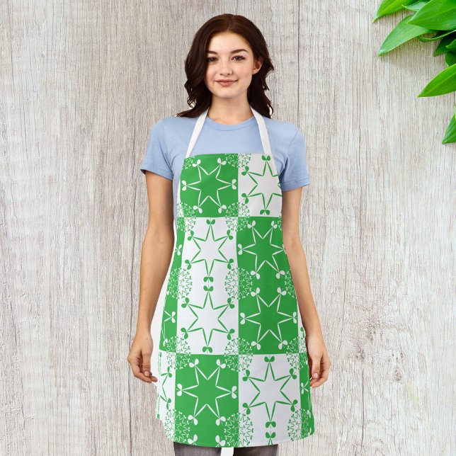 St Patricks Day Green Clover Star Geometric Apron (Creator Uploaded)