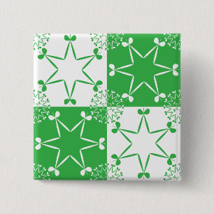 St Patricks Day Green Clover Star Geometric Button