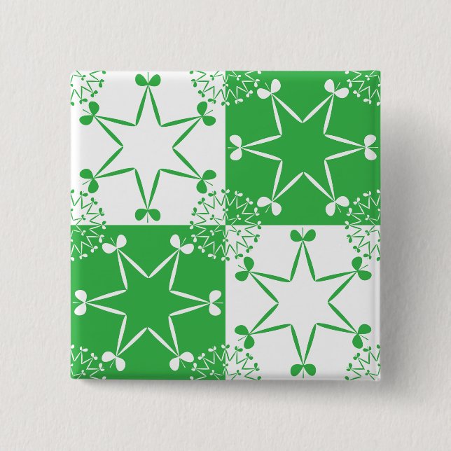 St Patricks Day Green Clover Star Geometric Button (Front)
