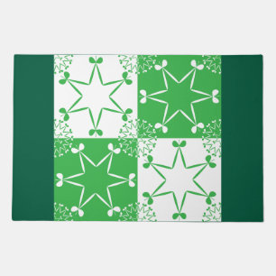 St Patricks Day Green Clover Star Geometric Doormat