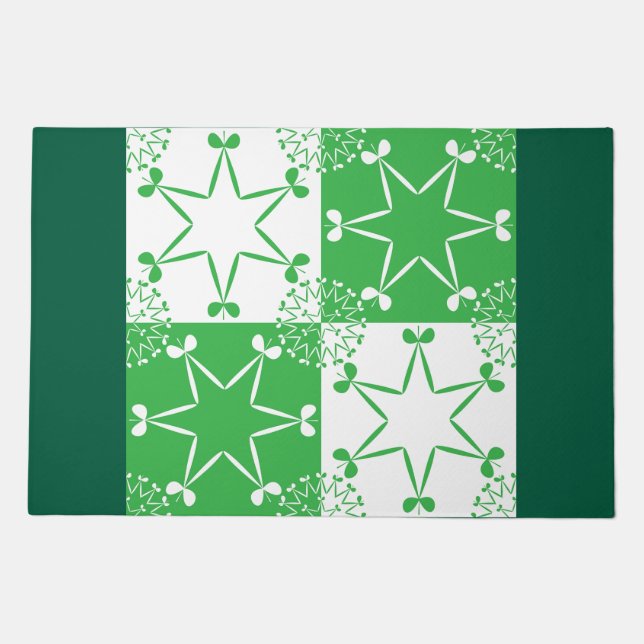 St Patricks Day Green Clover Star Geometric Doormat (Front)