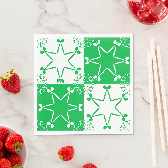St Patricks Day Green Clover Star Geometric Napkins (Creator Uploaded)